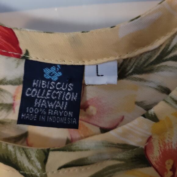 Hibiscus Collection Hawaiian Diagonal Floral Midi Summer Dress Hula -Size:	L - Picture 8 of 8